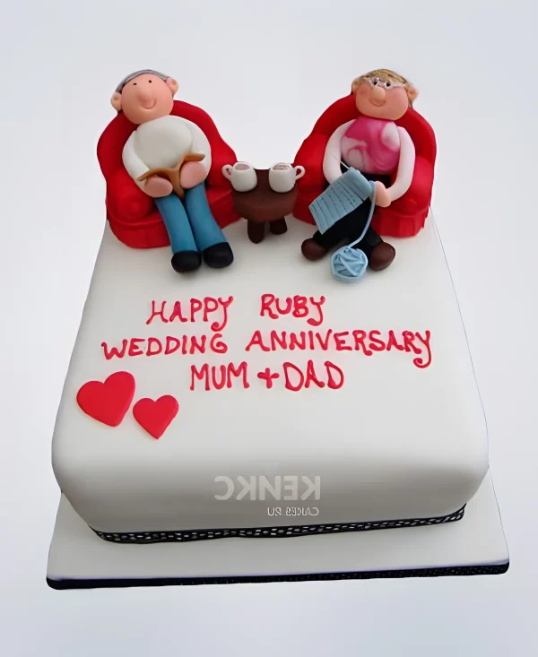 Торт с красными креслами и надписью Фото