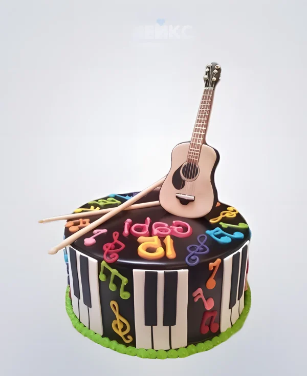 Торт Гитара с разноцветными нотами Фото