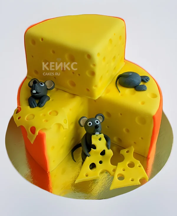 Торт в виде сыра с мышами Фото