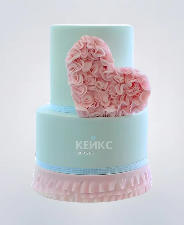 Торт на бирюзовую свадьбу с розовыми розами Фото
