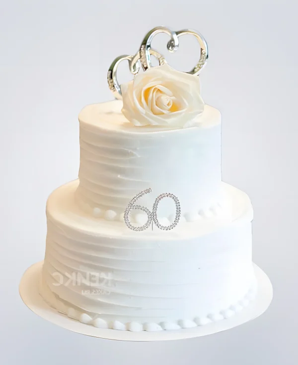 Минималистичный торт на бриллиантовую свадьбу с розой Фото