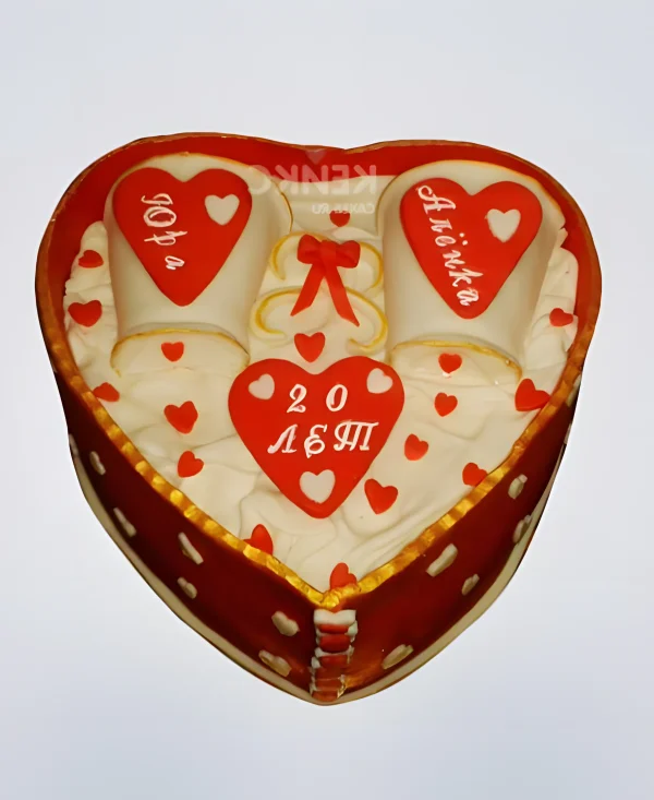 Торт на фарфоровую свадьбу с сердечками Фото
