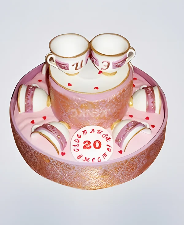 Милый тортик на фарфоровую свадьбу с сервизом Фото