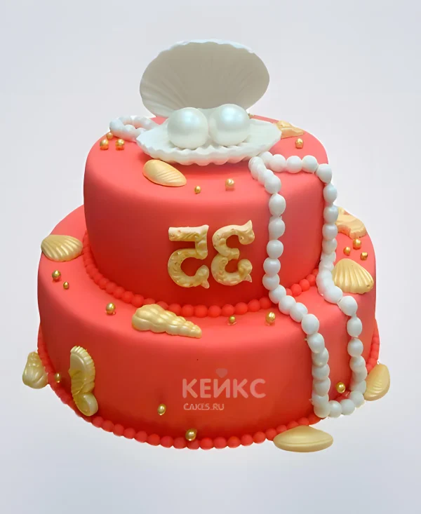 Красный торт на коралловую свадьбу жемчугом Фото