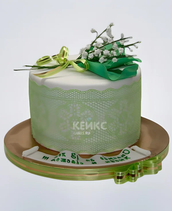 Торт на кружевную свадьбу с букетиком Фото