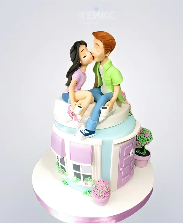 Торт на новоселье с фигурками семьи Фото