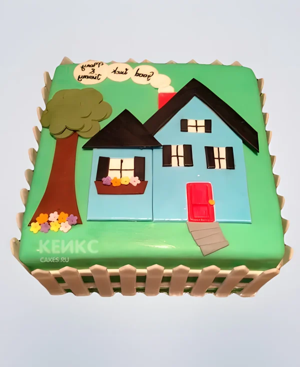 Торт на новоселье с надписью и домом Фото