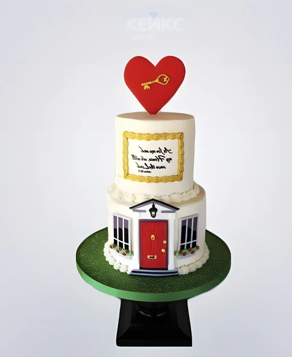 Двухъярусный торт с дверью и сердцем на новоселье Фото