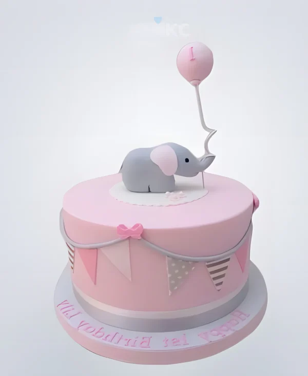 Розовый торт со слоником и шариком Фото