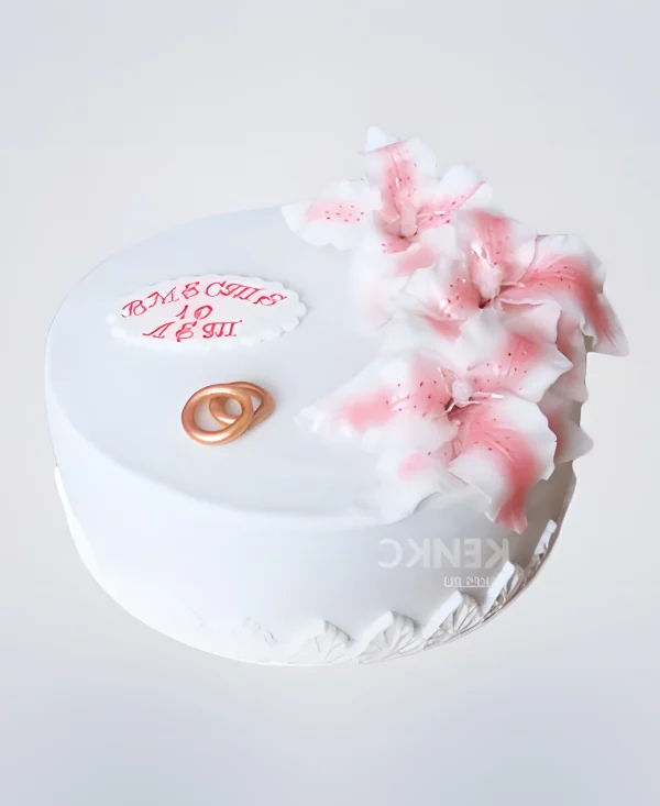 Торт на юбилей свадьбы 10 лет (розовая) Фото