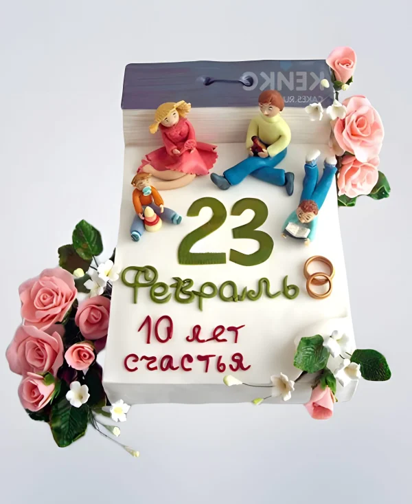 Эффектный торт на розовую свадьбу с цветами и фигурками Фото