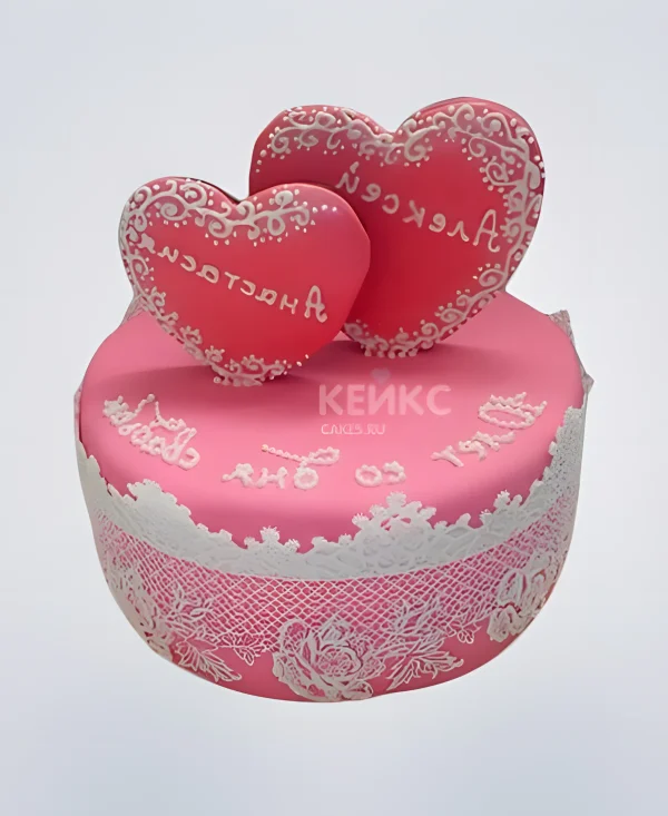 Торт на юбилей свадьбы 10 лет с сердцами Фото