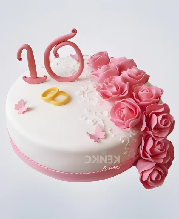 Розовый торт на 10 лет свадьбы Фото