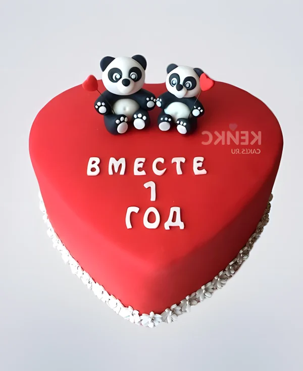 Чудный торт на ситцевую свадьбу с пандами Фото