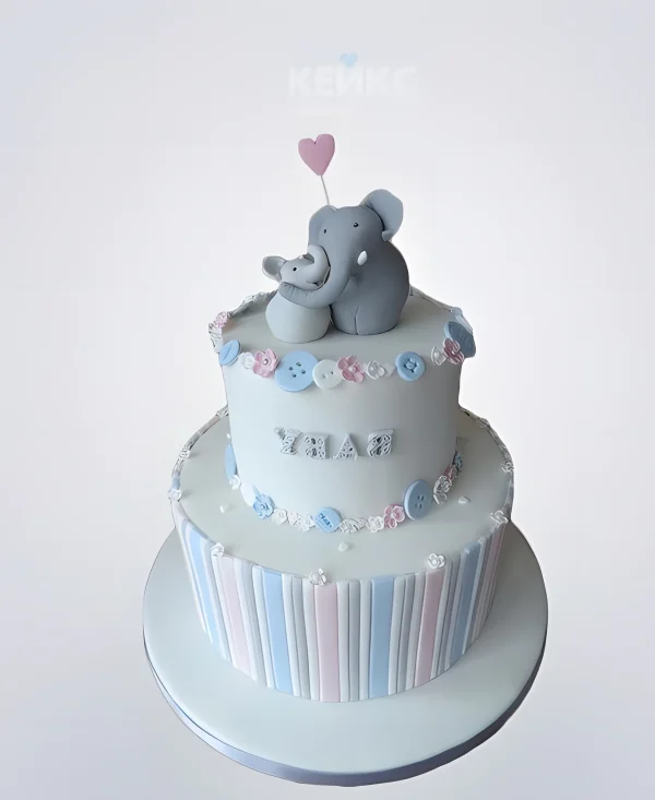 Торт с фигурками слоников с шариком Фото