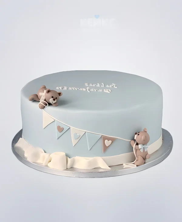 Нежный детский торт с мишками и бантом Фото