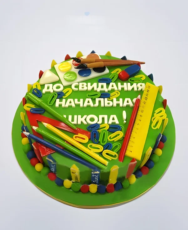 Торт на выпускной 4 класс зеленый с надписью Фото