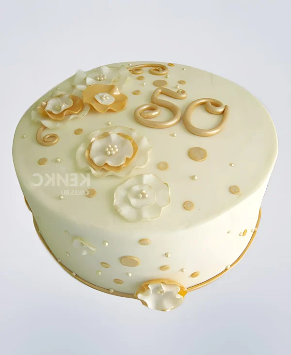 Торт на золотую свадьбу из мастики с цветами Фото