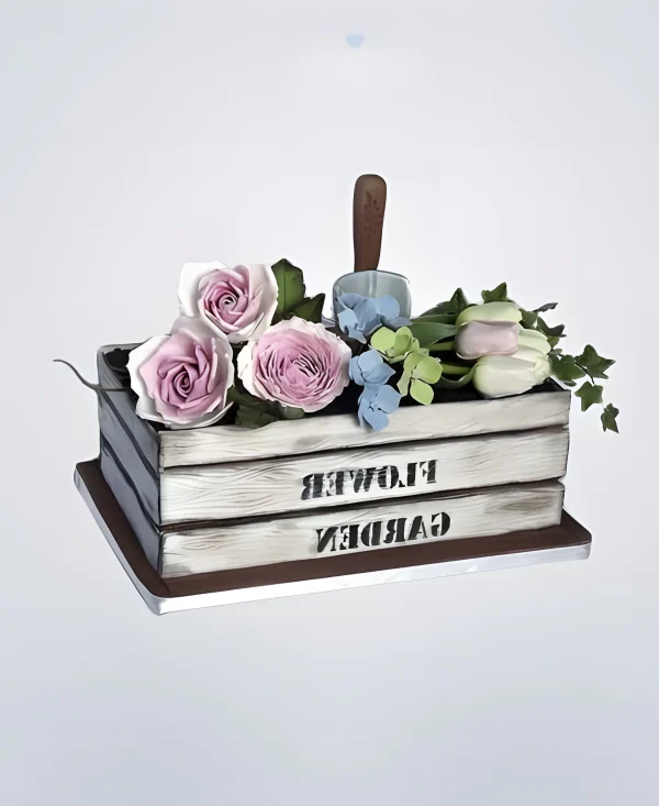 Торт огород в виде ящика с цветами Фото