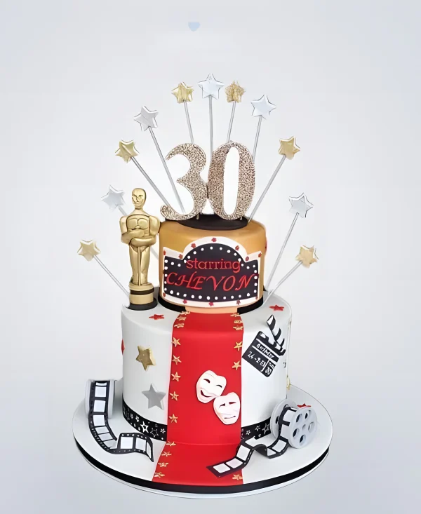 Торт в стиле Оскар с красной дорожкой и звездами Фото