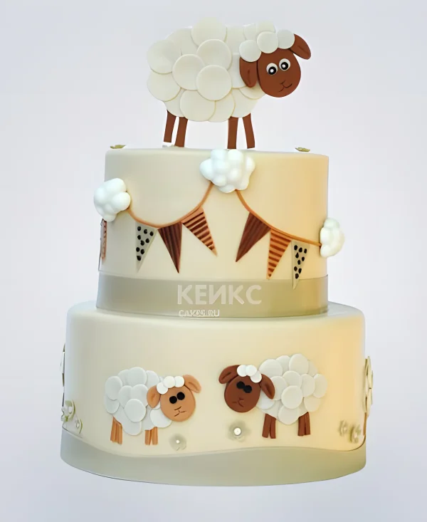 Стильный бежевый торт с овечками Фото