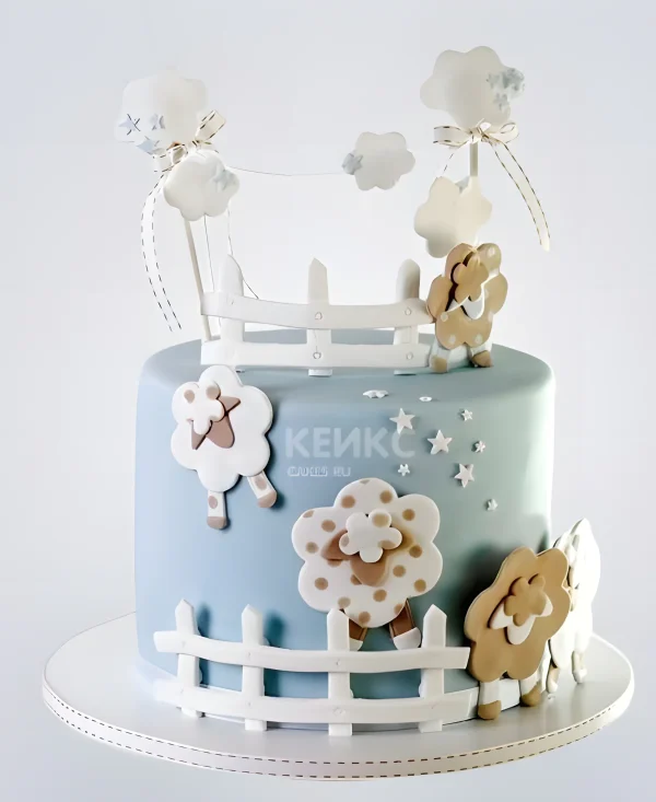 Стильный торт с овечками за забором Фото