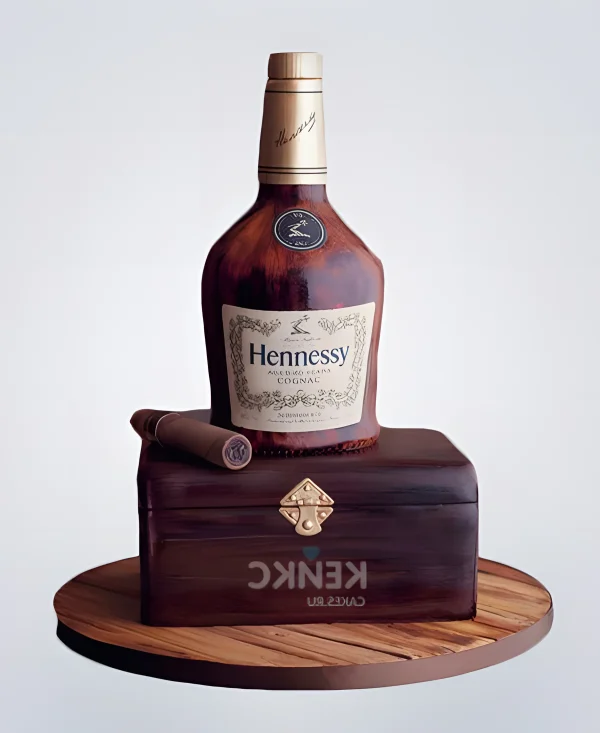 Торт в виде бутылки коньяка с сигарой Фото