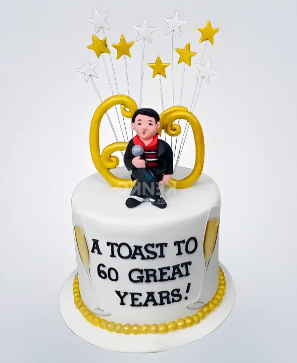 Белый торт с бокалами и звездами Фото