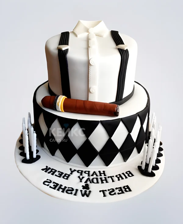 Черно-белый торт с сигарой Фото