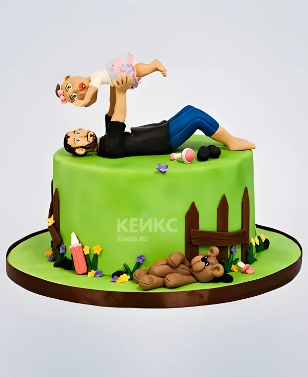 Зеленый торт с парой на лужайке Фото