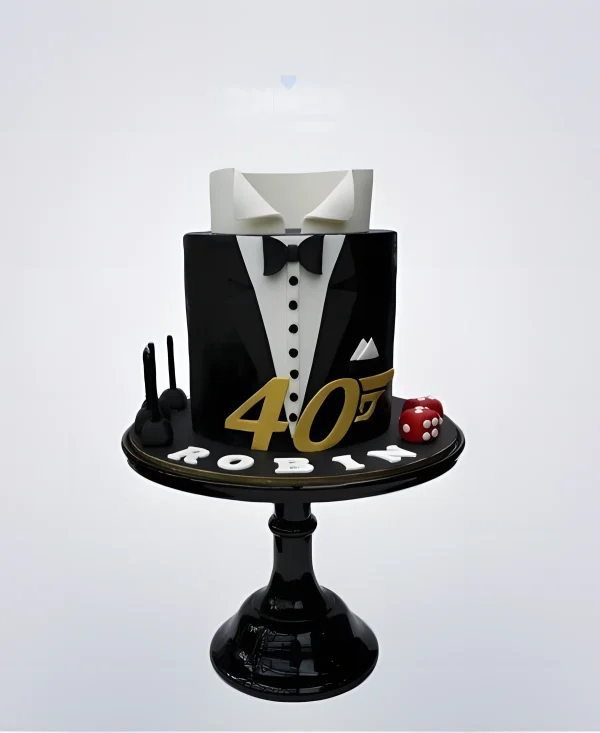 Торт в виде черного костюма с золотыми цифрами Фото