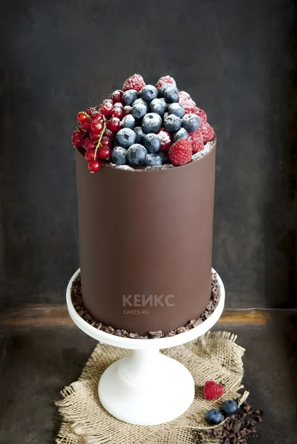 Минималистичный шоколадный торт с ягодами Фото