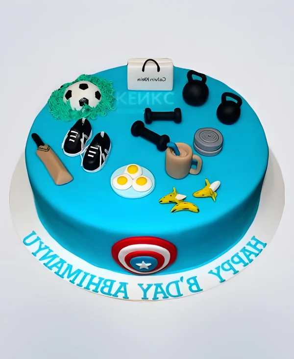 Торт голубой гирями и надписью Фото