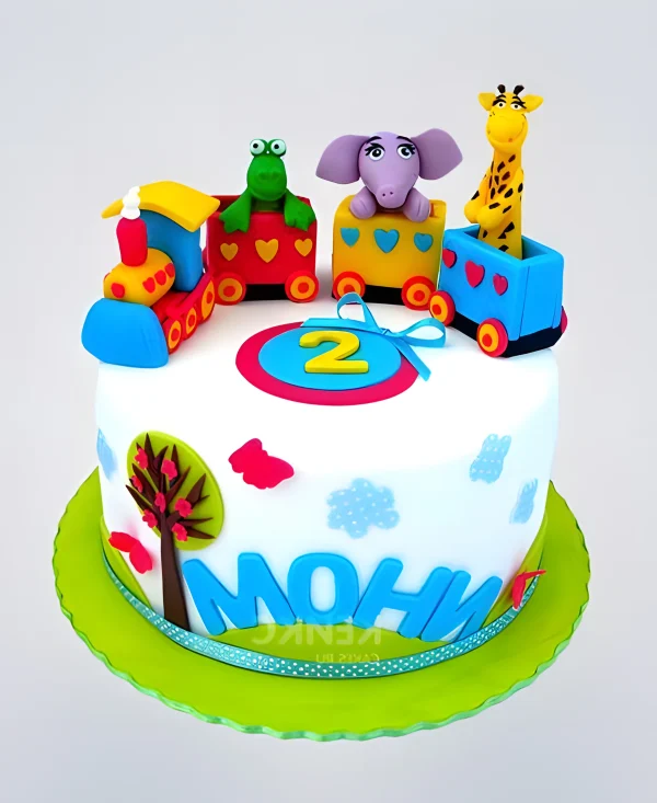 Торт с паровозиком с животными Фото