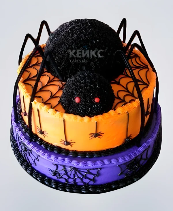 Яркий торт с огромным черным пауком Фото