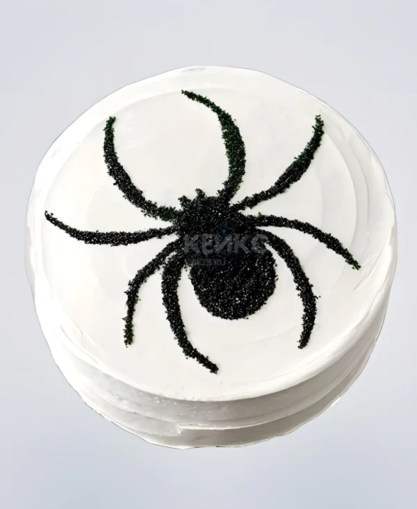 Белый торт с чёрным пауком без мастики Фото