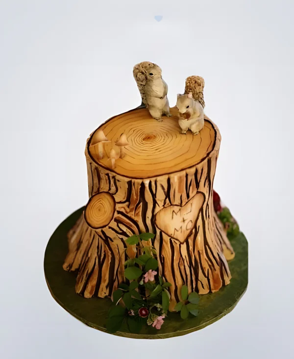 Торт пень с белочками Фото