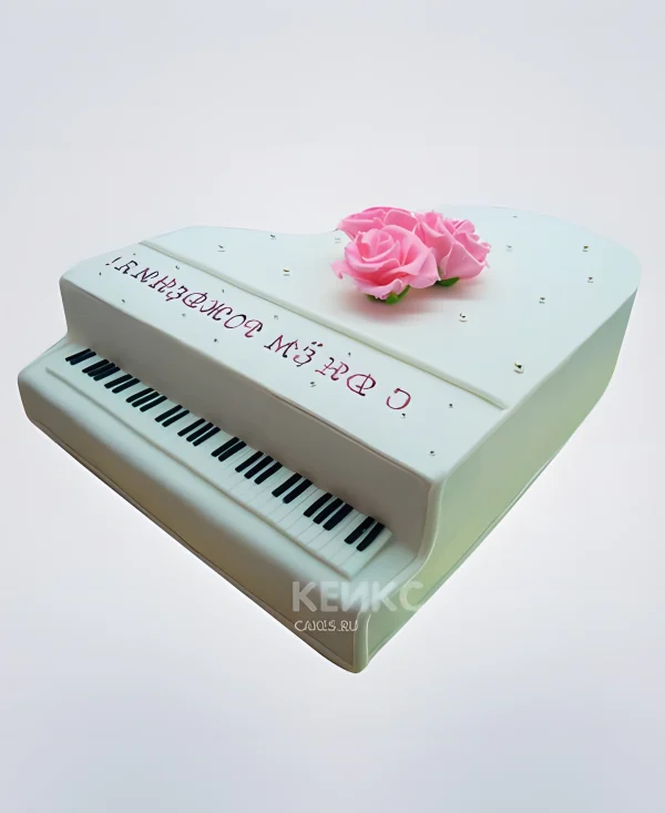 Шикарный торт с пианино и розами Фото