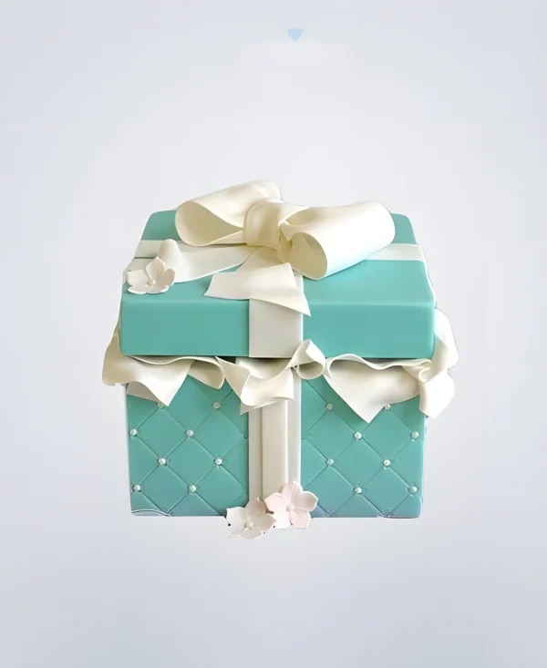 Торт в виде коробочки с белым бантом Фото