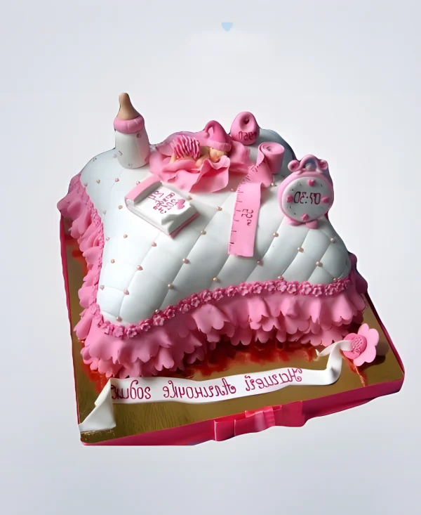 Торт в виде бело-розовой подушки Фото