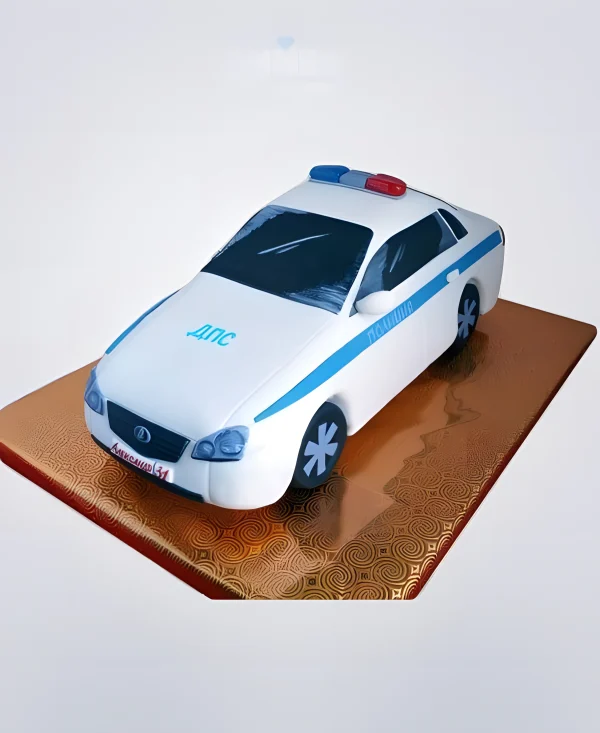 Торт в виде белой полицейской машины ДПС Фото