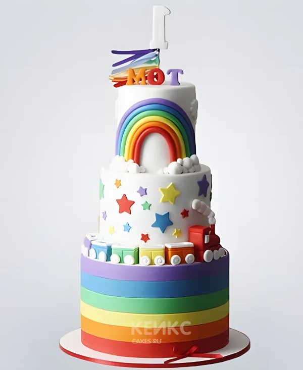 Яркий радужный торт с цифрой Фото