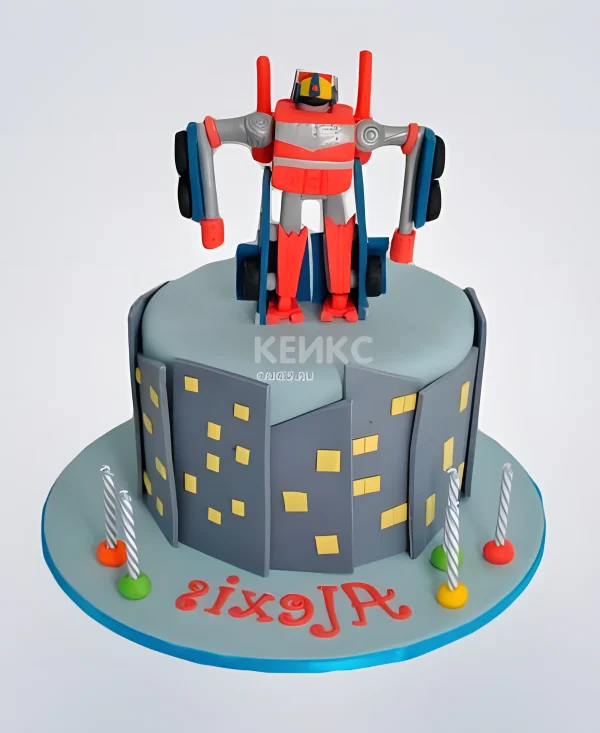 Торт с фигуркой робота в полный рост Фото