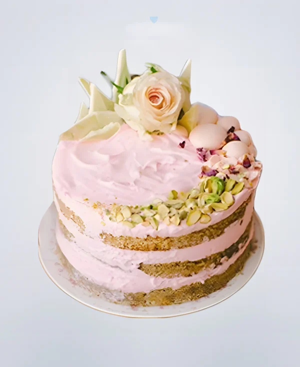 Торт с розовой глазурью и цветами Фото