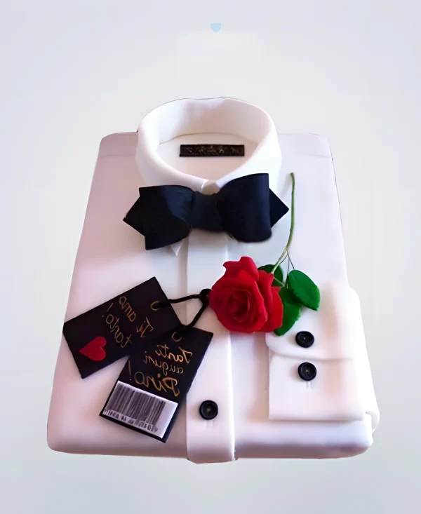 Торт розовая рубашка с черной бабочкой Фото