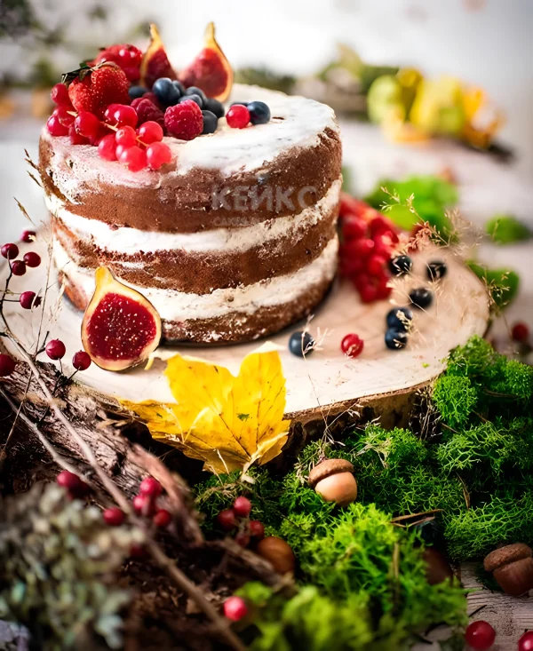 Одноярусный торт в стиле рустик Фото