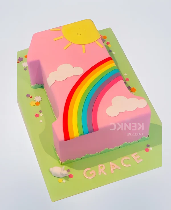 Торт цифра 1 годик с радугой Фото