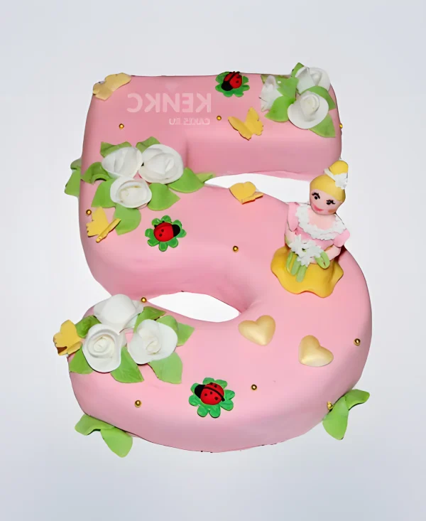 Розовый торт цифра 5 для девочки Фото