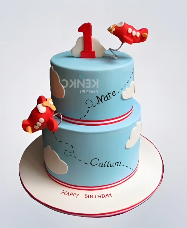 Торт с красными самолетиками в облаках Фото