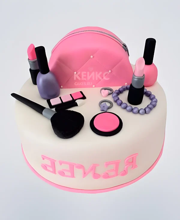Торт с розовой косметичкой Фото